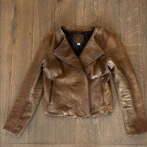 Banana Republic Brown Leather Distressed Moto Jacket, Women’s Size Small